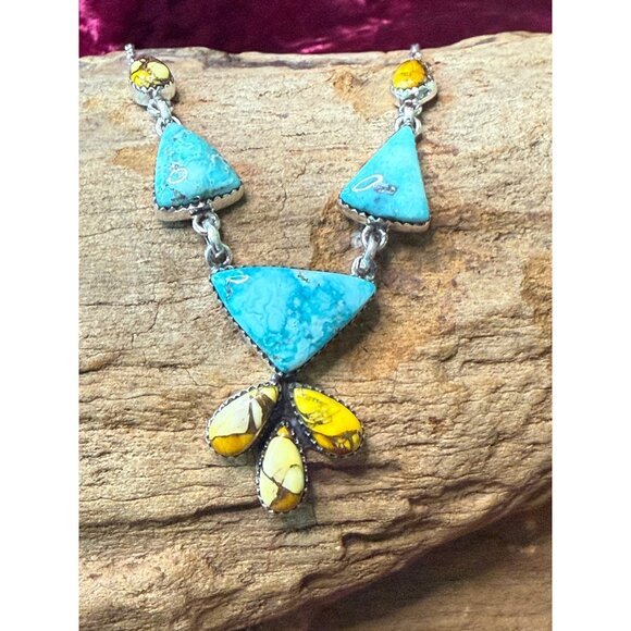 Artisan Turquoise & Silver Statement Necklace With Handcrafted Stone Pendant - Picture 5 of 6